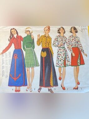Vintage 1970s Simplicity 5521 Sewing Pattern Reversible Wrap Skirt Blouse SZ 12